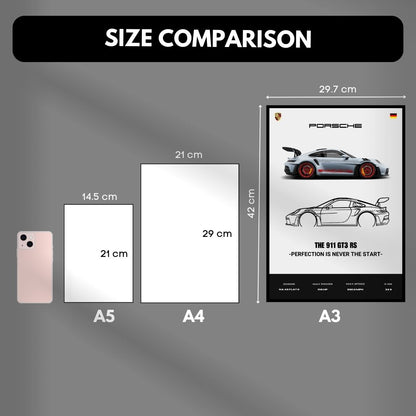 Porsche 911 GT3 RS Poster | A3 Light Minimalist