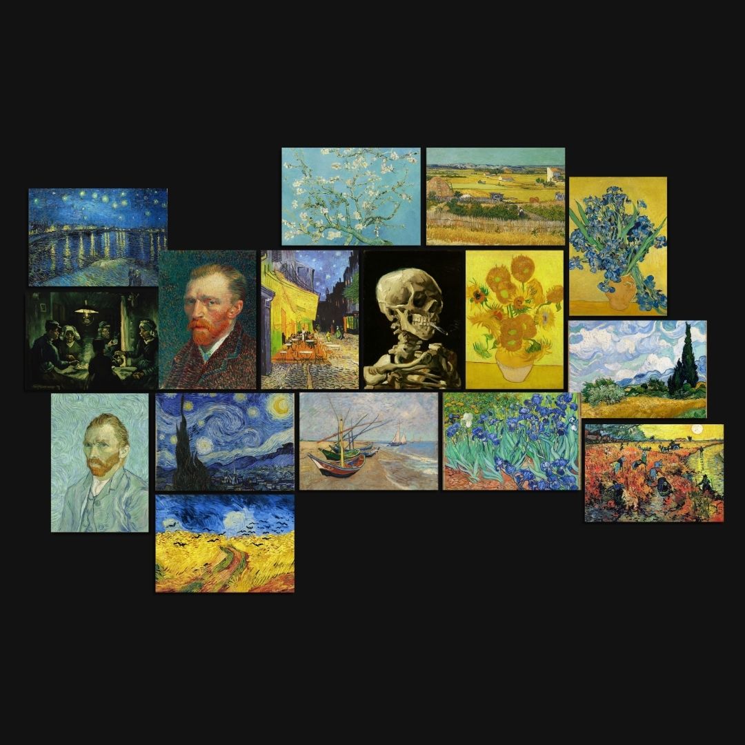 Van Gogh's Paintings Collage | 16 A5 Sheets | Starry Nights & more