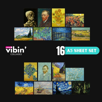 Van Gogh's Paintings Collage | 16 A5 Sheets | Starry Nights & more