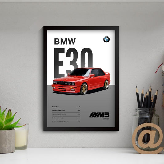 BMW E30 M3 Poster (A4, Framed)