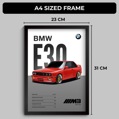 BMW E30 M3 Poster (A4, Framed)