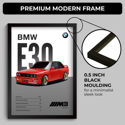 BMW E30 M3 Poster (A4, Framed)