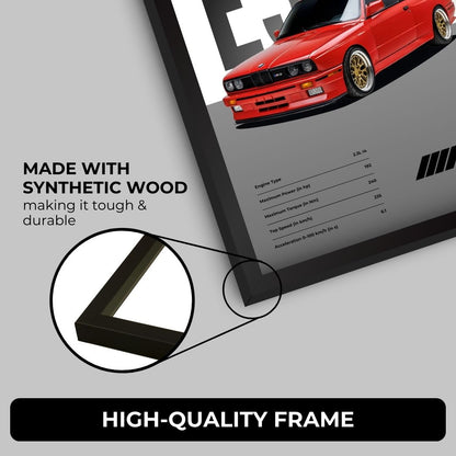 BMW E30 M3 Poster (A4, Framed)