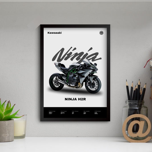 Kawasaki Ninja H2R Poster (A4, Framed)